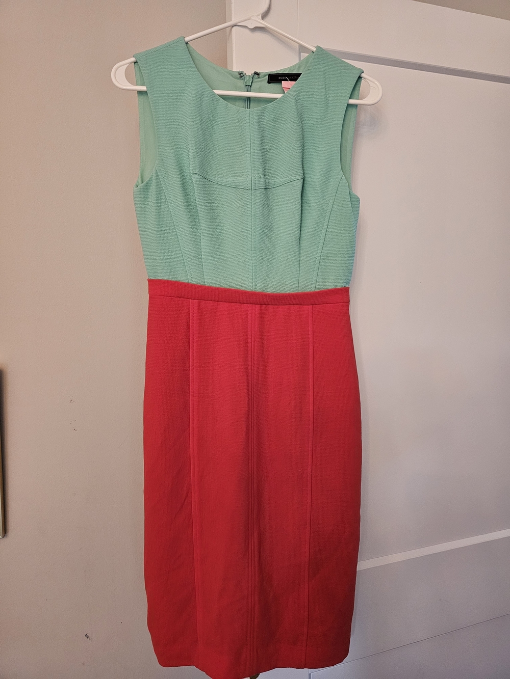 BCBG Mint Green and Coral Colorblock Sheath Dress